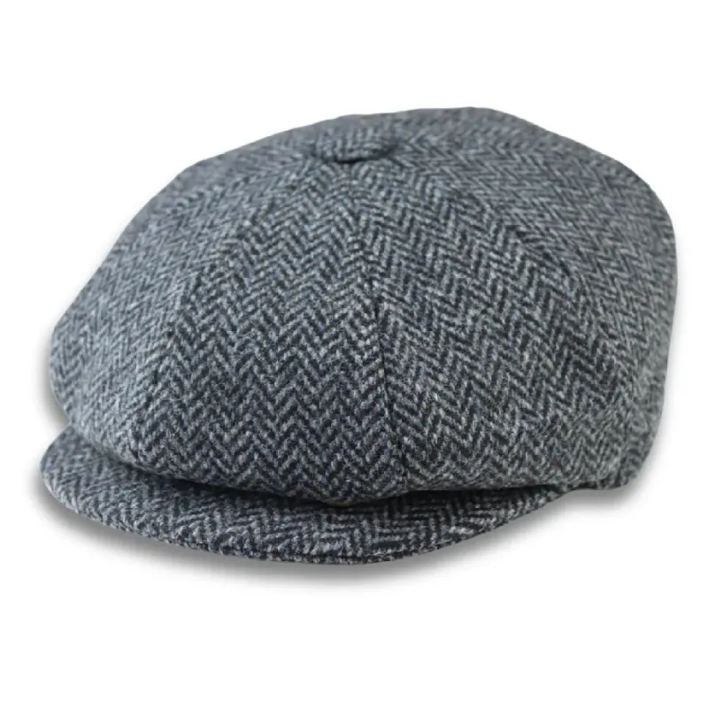 Men's Wool Blend Tweed Herringbone Grey Flat Cap sold by Tru Clothing