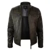 Men's Zipped Biker Jacket Washed Leather Brown Urban sold by Tru Clothing