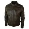 Men's Zipped Biker Jacket Washed Leather Brown Urban sold by Tru Clothing
