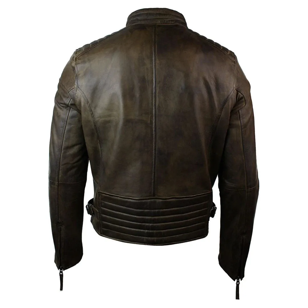 Men's Zipped Biker Jacket Washed Leather Brown Urban sold by Tru Clothing product image thumbnail 4