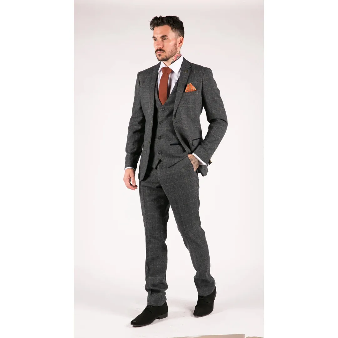 Scott - Men's Blue Check 3 Piece Suit Herringbone Tweed Grey Velvet sold by Tru Clothing product image thumbnail 2