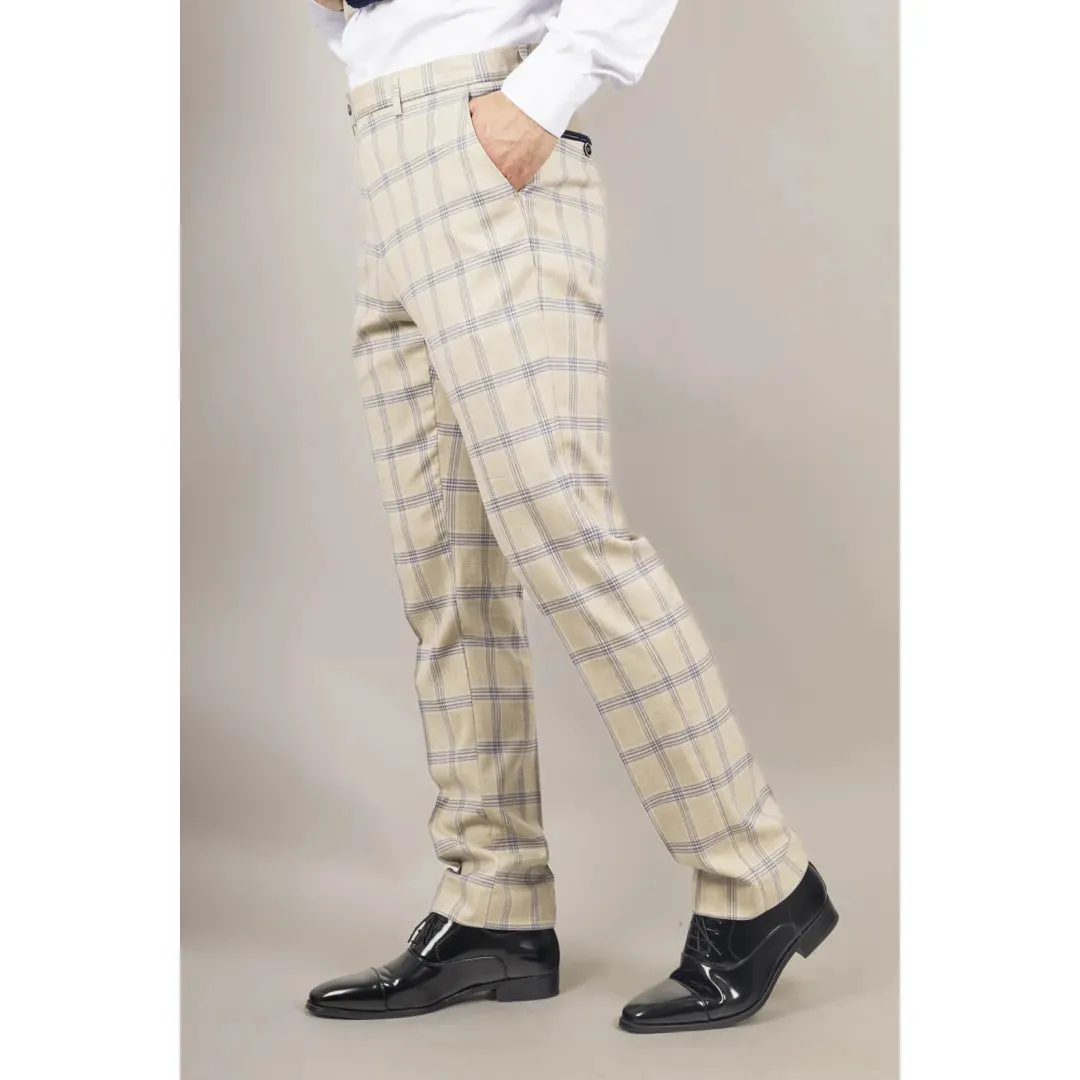 Warwick - Men's Beige Checked Trousers sold by Tru Clothing product image thumbnail 2