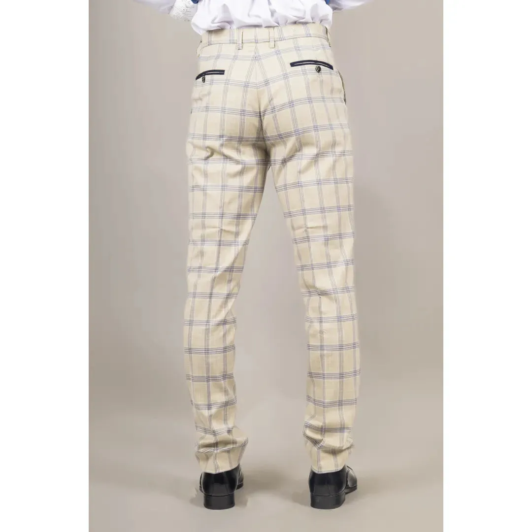 Warwick - Men's Beige Checked Trousers sold by Tru Clothing product image thumbnail 3