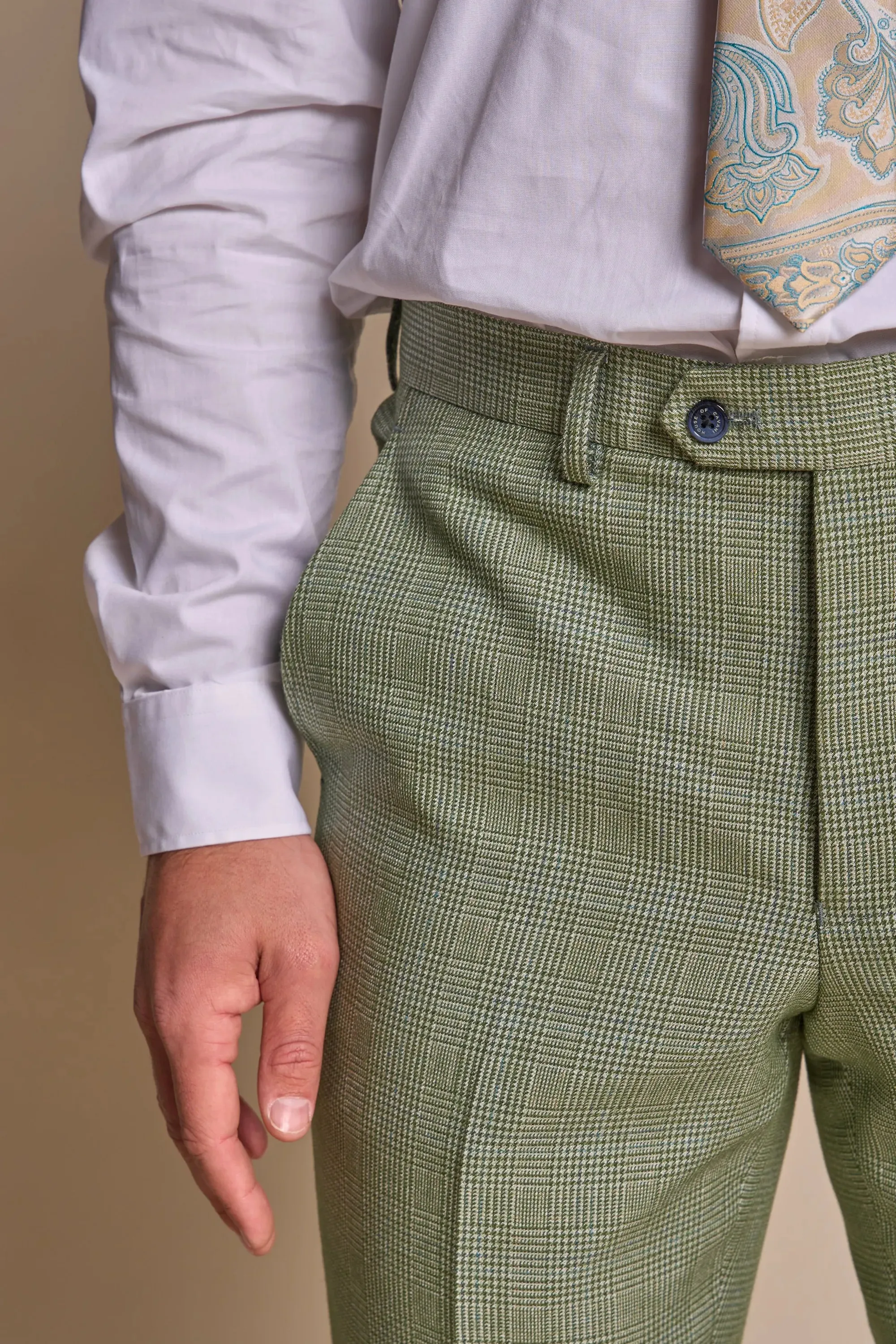 Caridi - Men's Sage Green Checked Trousers sold by Tru Clothing product image thumbnail 3
