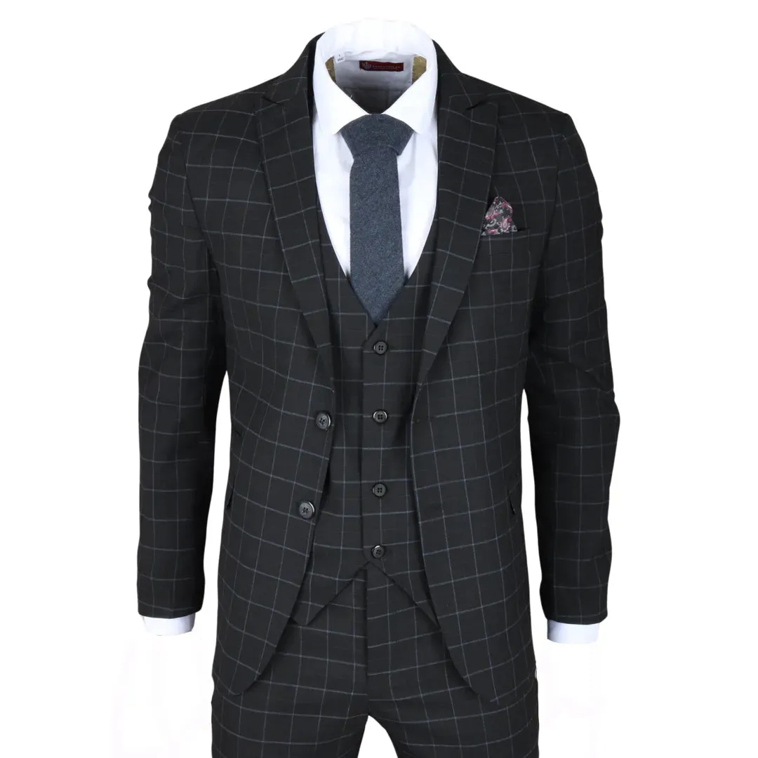 IM3 - Men's Black Checked Tailored Fit Suit sold by Tru Clothing