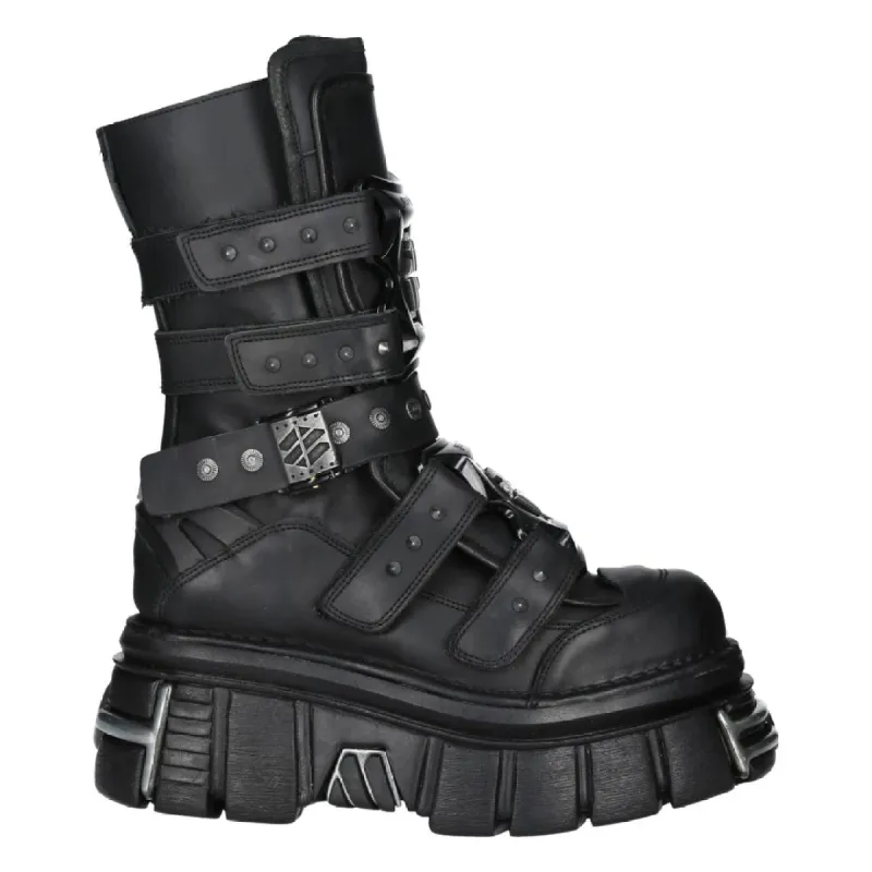 New Rock Boots M-MET422-S1 Unisex Metallic Black Leather Platform Gothic Boots sold by Tru Clothing