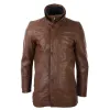 Men's 3/4 Long Leather Safari Jacket Classic Car Coat Zip Button Cover sold by Tru Clothing