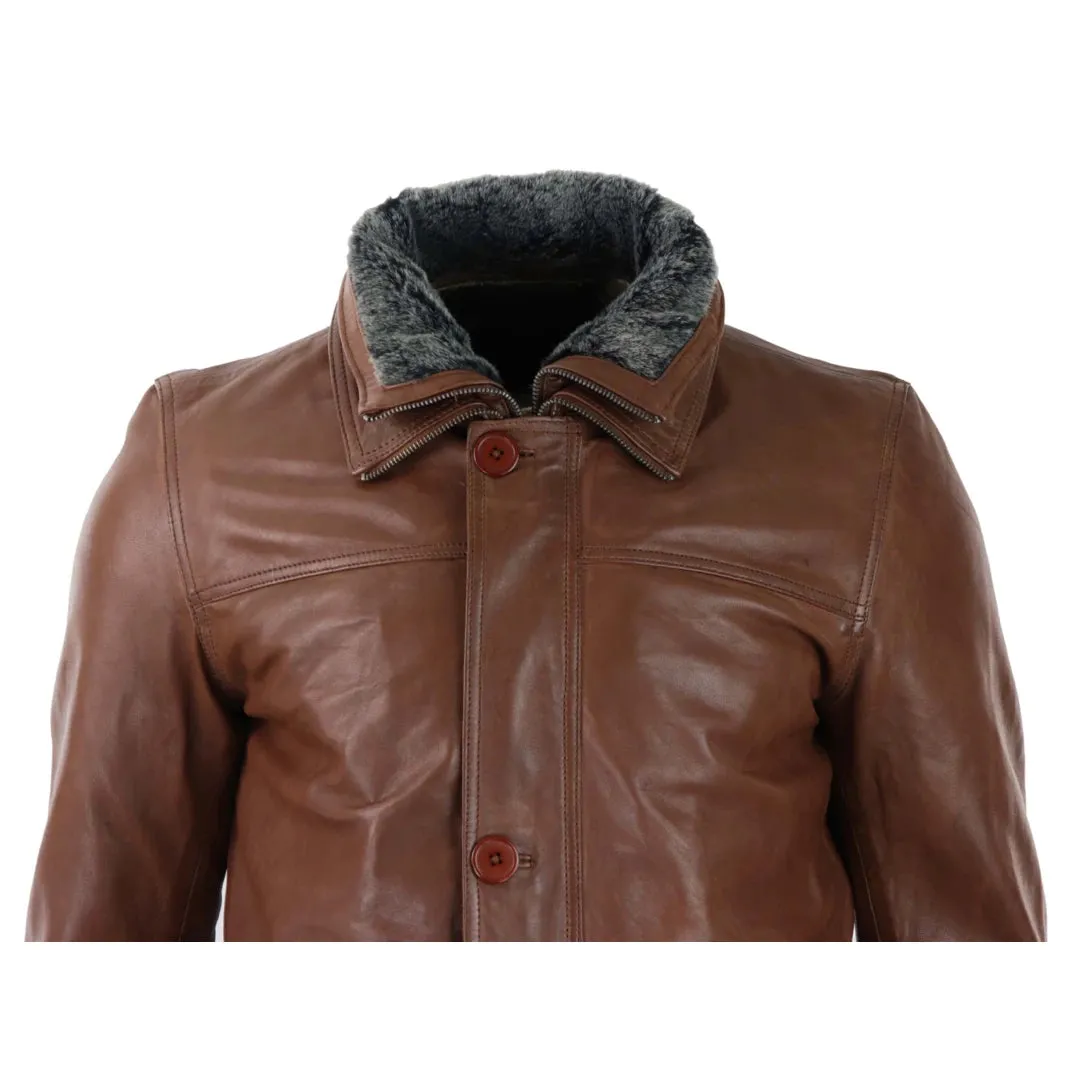 Men's 3/4 Long Leather Safari Jacket Classic Car Coat Zip Button Cover sold by Tru Clothing product image thumbnail 5