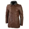 Men's 3/4 Long Leather Safari Jacket Classic Car Coat Zip Button Cover sold by Tru Clothing