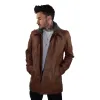 Men's 3/4 Long Leather Safari Jacket Classic Car Coat Zip Button Cover sold by Tru Clothing