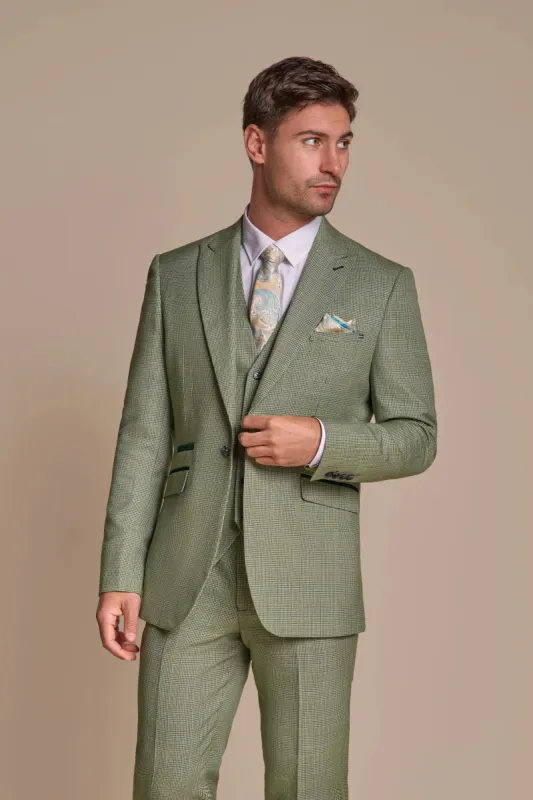 Caridi - Men's Sage Green 3 Piece Checked Suit sold by Tru Clothing