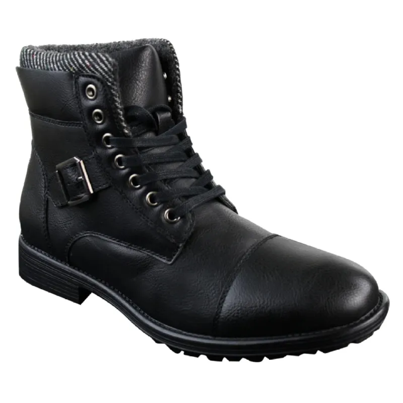 Mens Vintage Biker Military Army Buckle Laced Ankle Boots Shoes Fleece Lined sold by Tru Clothing