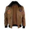 Men's Leather Air Force Pilot Bomber Jacket Tan Brown Badge sold by Tru Clothing