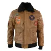 Men's Leather Air Force Pilot Bomber Jacket Tan Brown Badge sold by Tru Clothing
