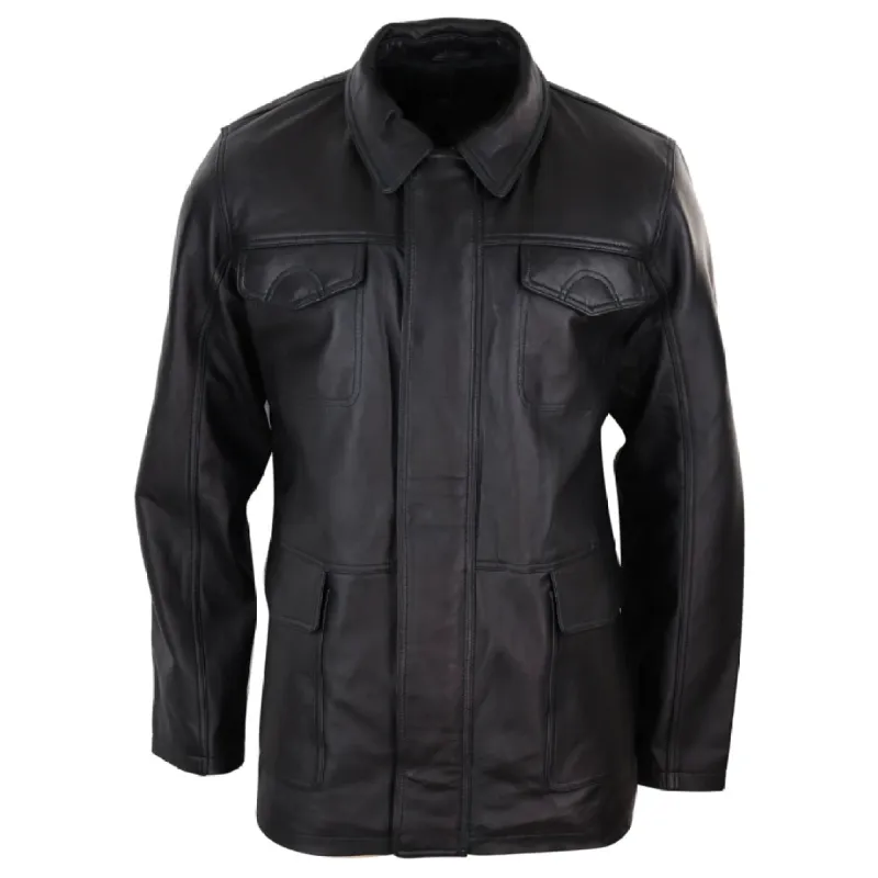 Men's Classic Leather Safari Jacket Over Coat Soft Napa Leather Regular Fit sold by Tru Clothing