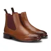Mens Slip On Real Leather Brogue Boots Brown Tan Classic Smart Formal London sold by Tru Clothing