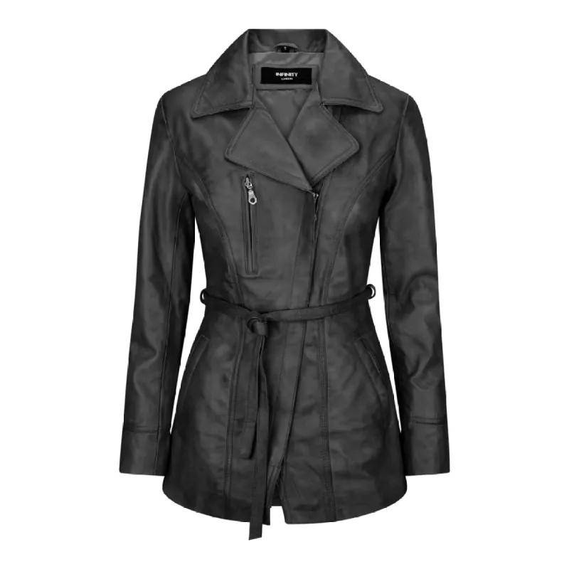 Women's Soft Italian Black Leather Mid Length Jacket sold by Tru Clothing