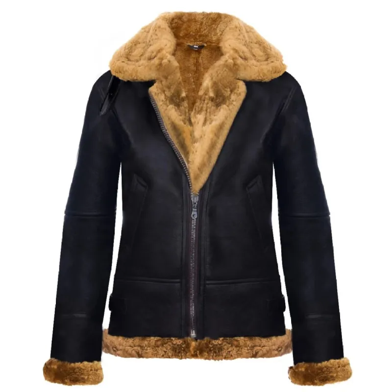 Women's Aviator New Ginger Women's Hooded Shearling Sheepskin Leather Jacket sold by Tru Clothing