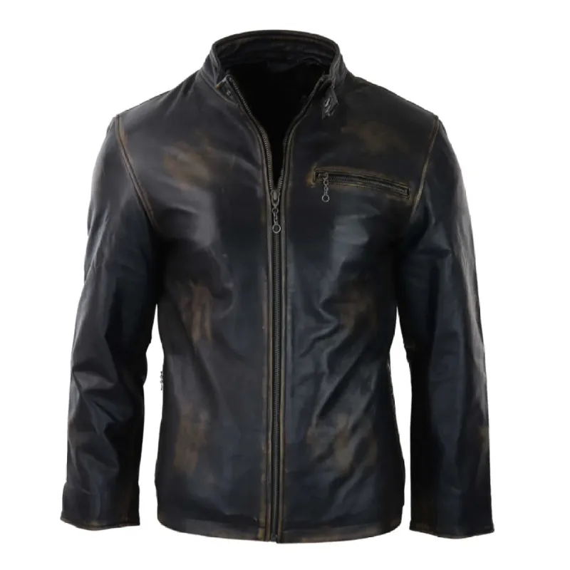 Men's Classic Nehru Leather Jacket Black Brown Zipped Classic sold by Tru Clothing
