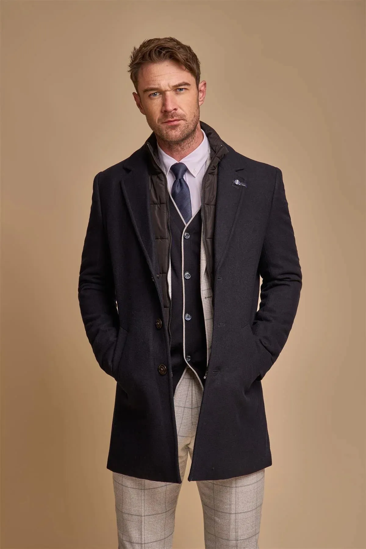Sanford - Men's Navy Wool Blend Overcoat sold by Tru Clothing