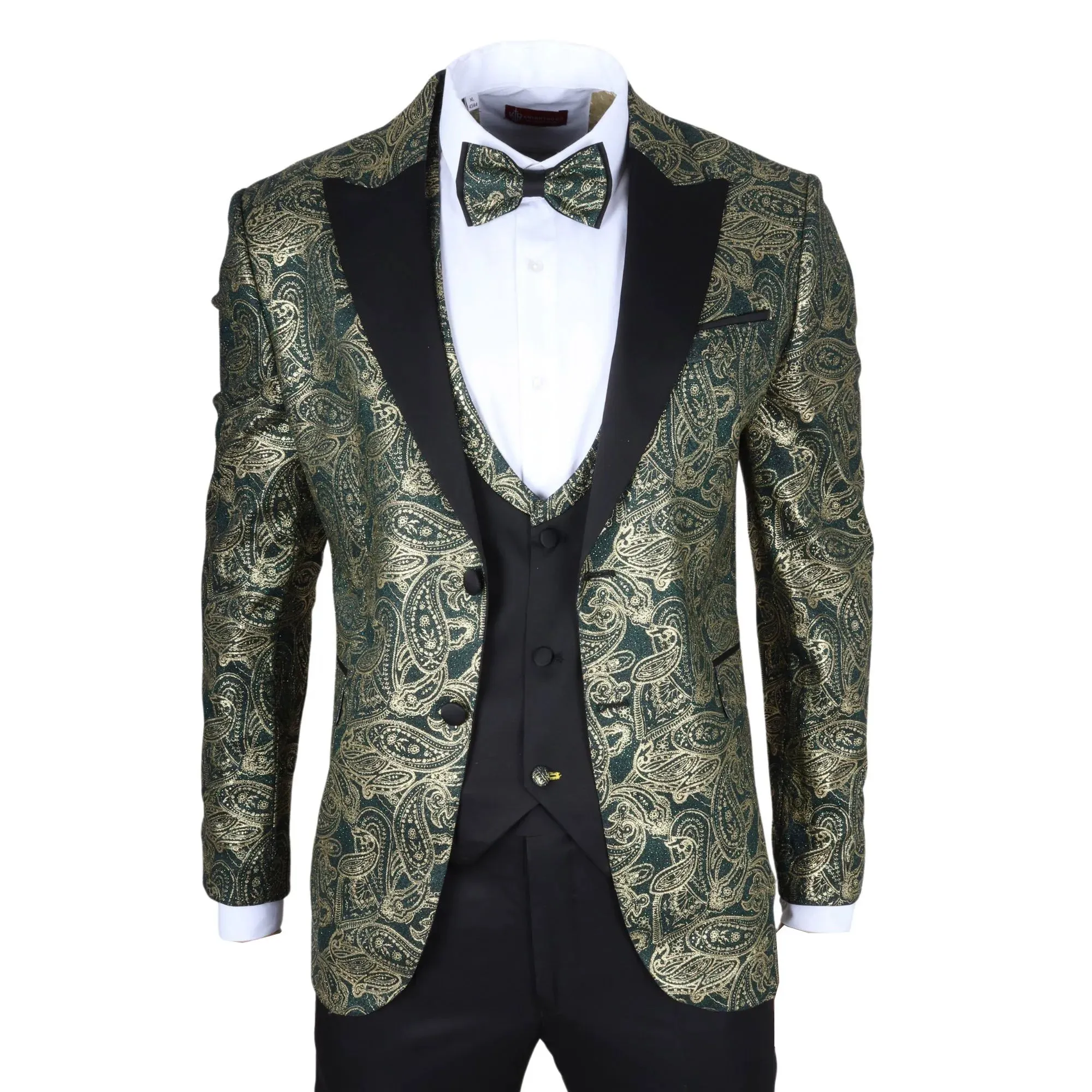 AK-28 - Men's 3 Piece Green Paisley Wedding Suit sold by Tru Clothing