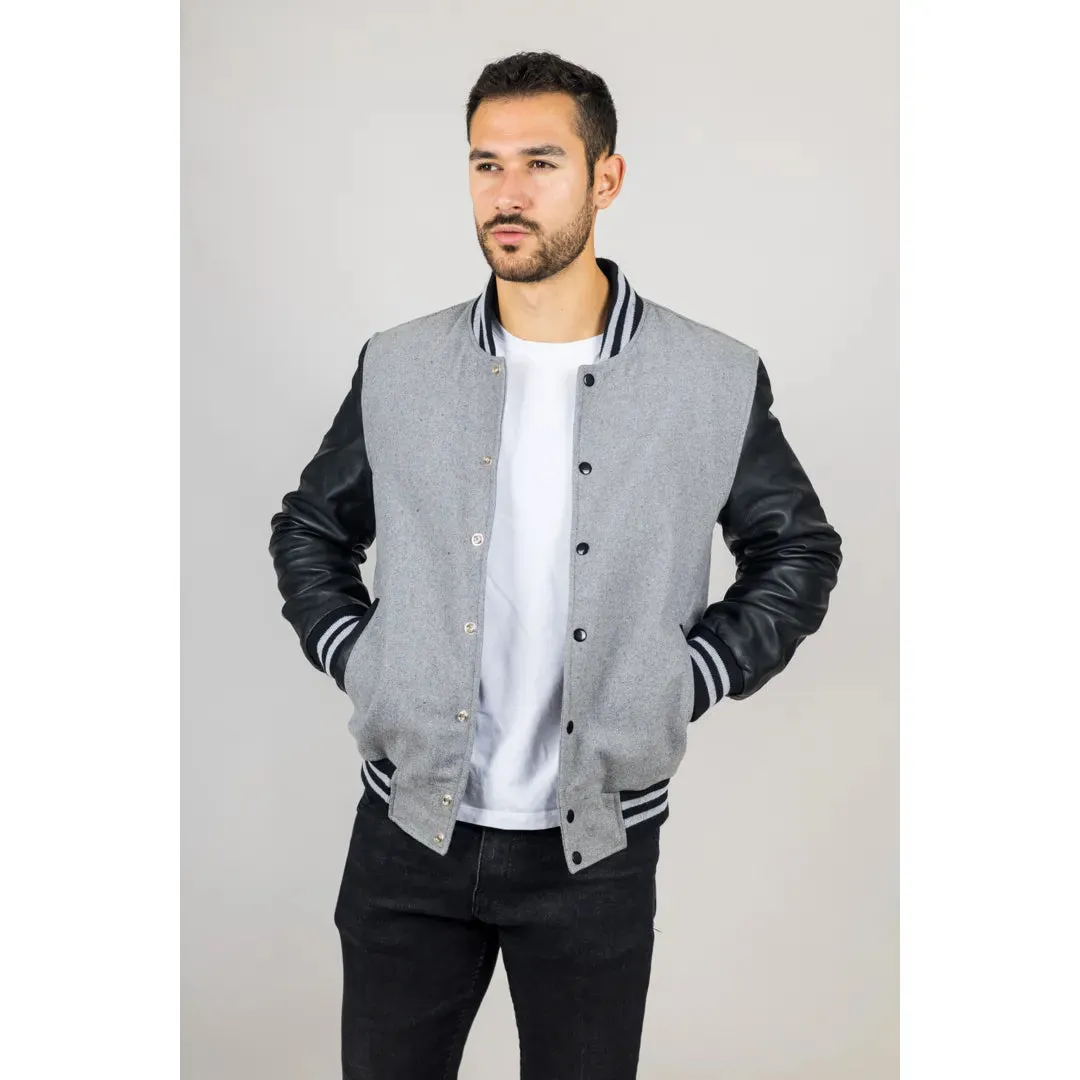 Men's Grey Black Varsity Bomber Jacket sold by Tru Clothing product image thumbnail 3