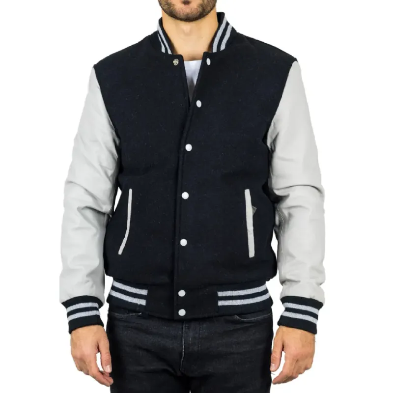 Men's Black White Varsity Bomber Jacket sold by Tru Clothing