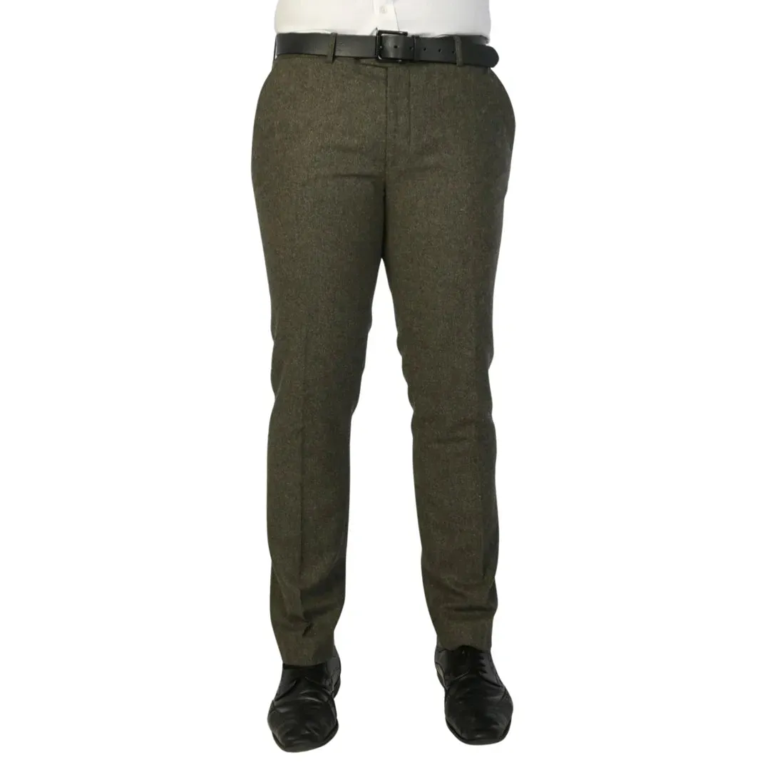 Oscar - Men's Olive Green Wool Blend Tweed Trousers sold by Tru Clothing