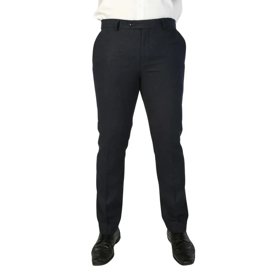 Oscar - Men's Navy Blue Wool Blend Tweed Trousers sold by Tru Clothing