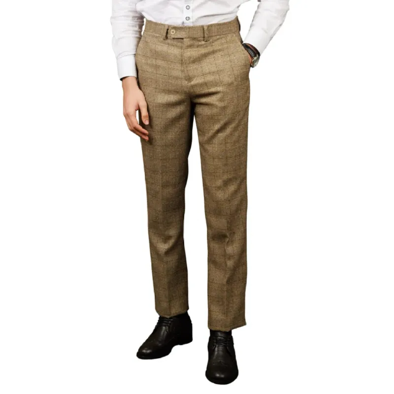 Liam - Men's Brown Checked Trousers sold by Tru Clothing
