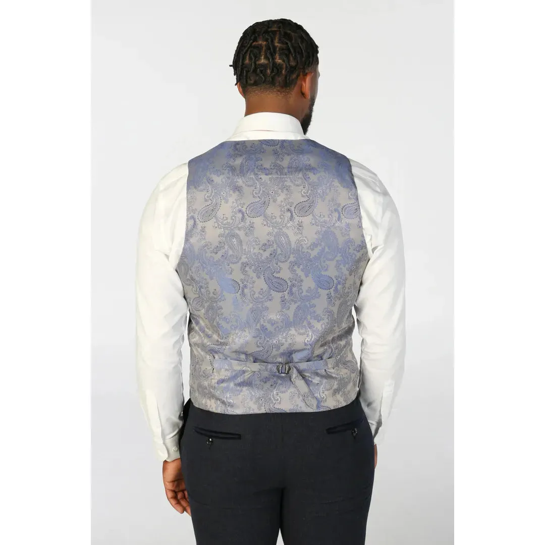 Oscar - Men's Navy Blue Wool Blend Tweed Waistcoat sold by Tru Clothing product image thumbnail 2