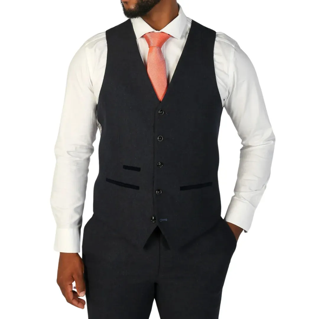 Oscar - Men's Navy Blue Wool Blend Tweed Waistcoat sold by Tru Clothing