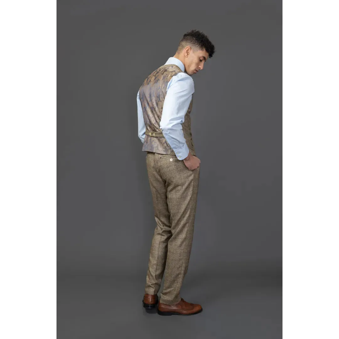 Liam - Men's Brown Check Waistcoat sold by Tru Clothing product image thumbnail 3