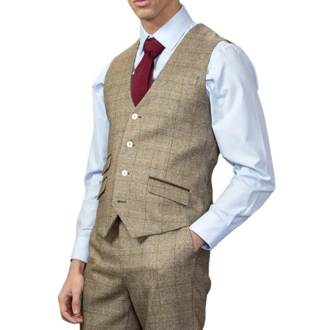 Liam - Men's Brown Check Waistcoat sold by Tru Clothing