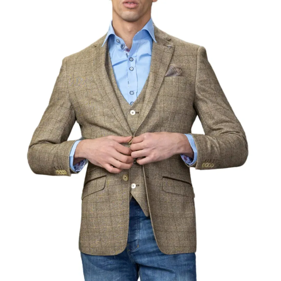 Liam - Men's Brown Check Blazer sold by Tru Clothing