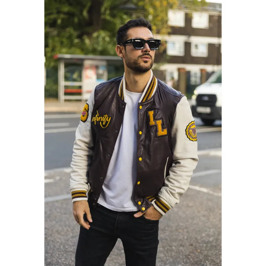 Men's Burgundy Leather Letterman Bomber Jacket sold by Tru Clothing product image thumbnail 2