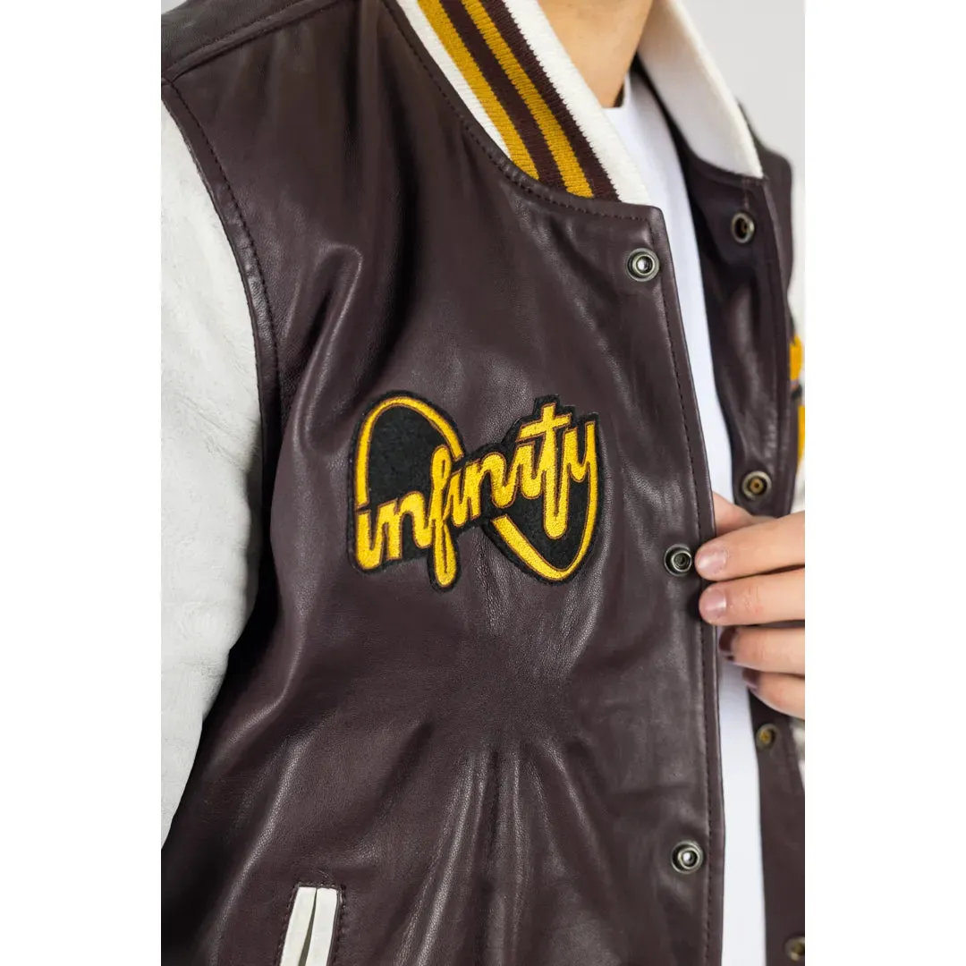 Men's Burgundy Leather Letterman Bomber Jacket sold by Tru Clothing product image thumbnail 5