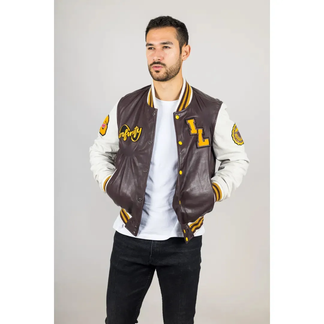 Men's Burgundy Leather Letterman Bomber Jacket sold by Tru Clothing product image thumbnail 3