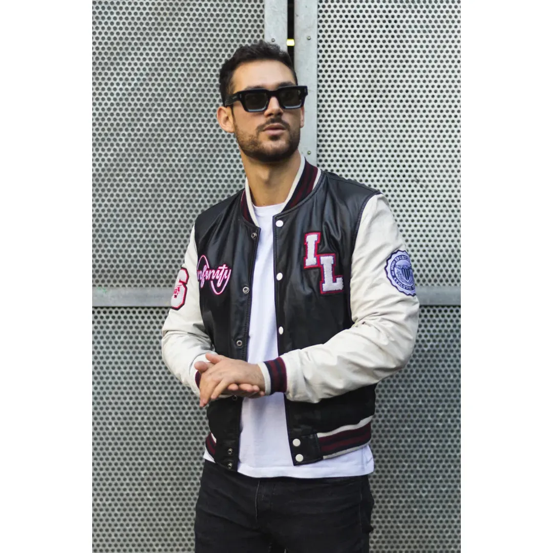 Men's Black Leather Letterman Bomber Jacket sold by Tru Clothing product image thumbnail 2