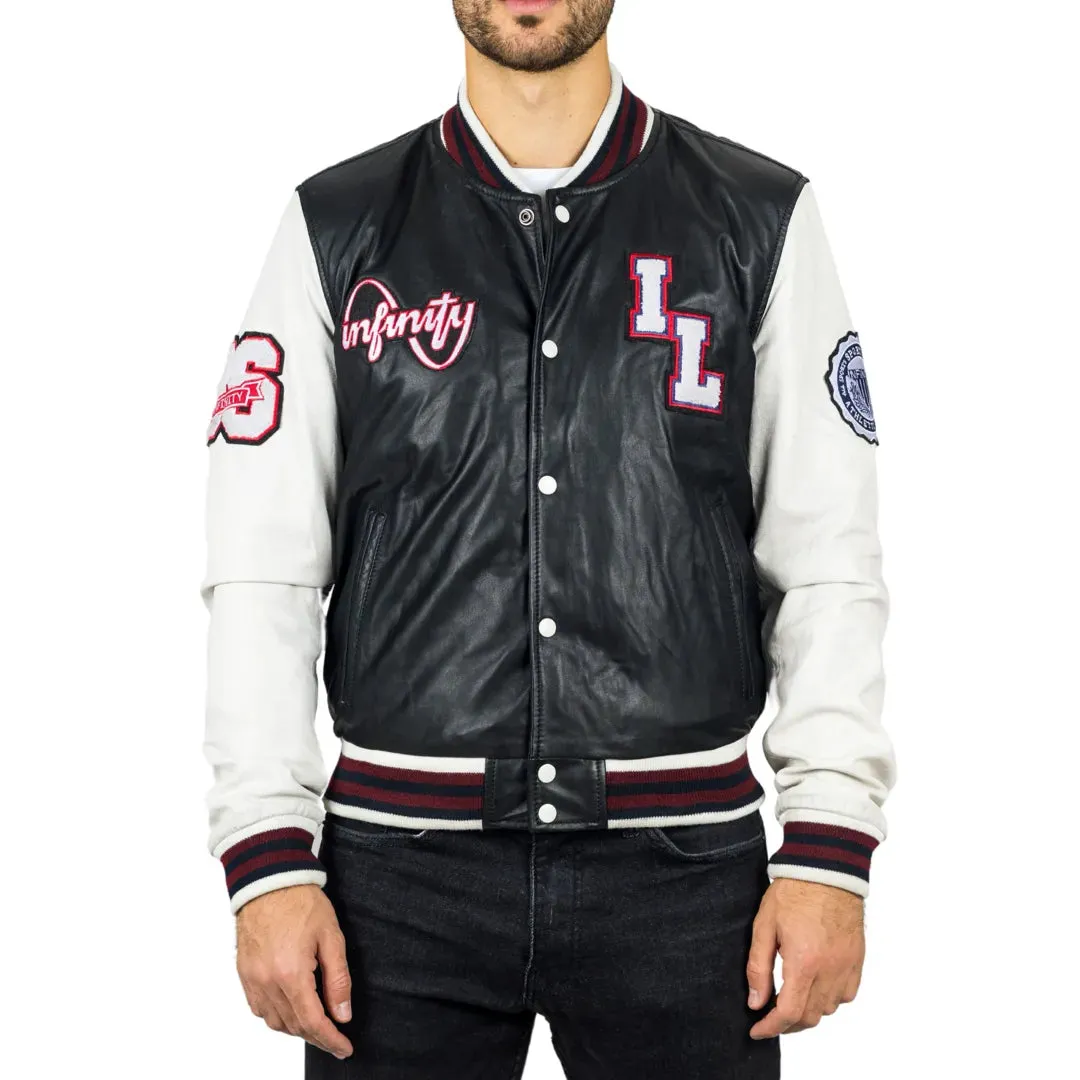 Men's Black Leather Letterman Bomber Jacket sold by Tru Clothing