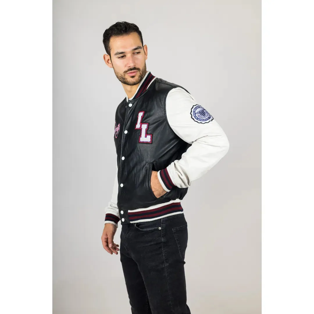 Men's Black Leather Letterman Bomber Jacket sold by Tru Clothing product image thumbnail 4