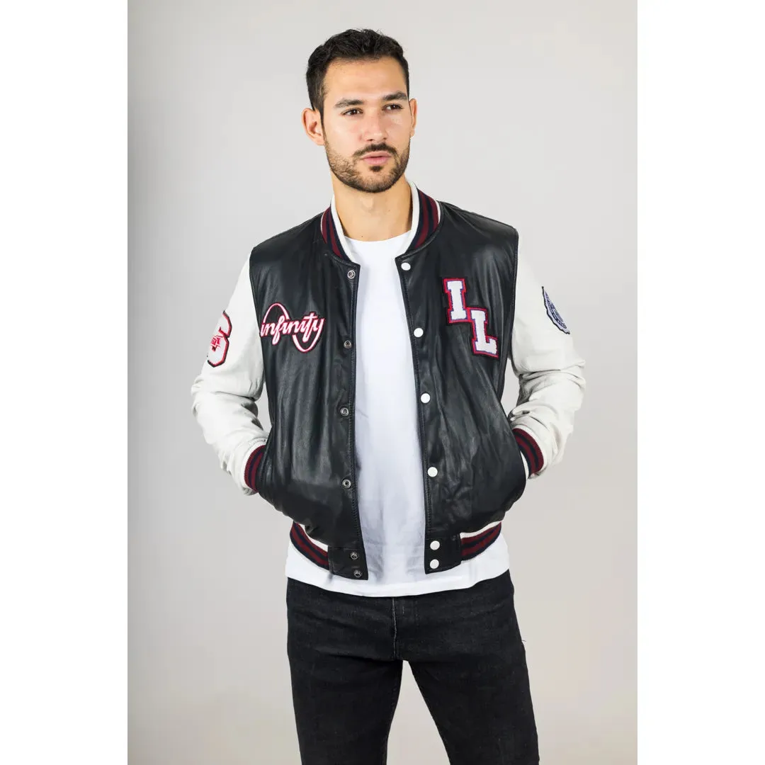 Men's Black Leather Letterman Bomber Jacket sold by Tru Clothing product image thumbnail 3