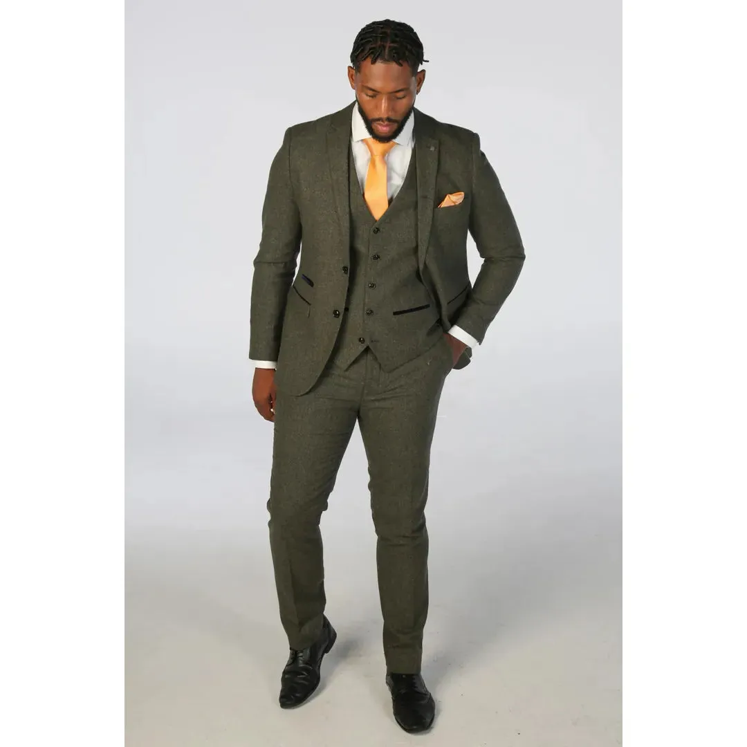 Oscar - Men's 3 Piece Olive Green Wool Blend Tweed Suit sold by Tru Clothing product image thumbnail 2