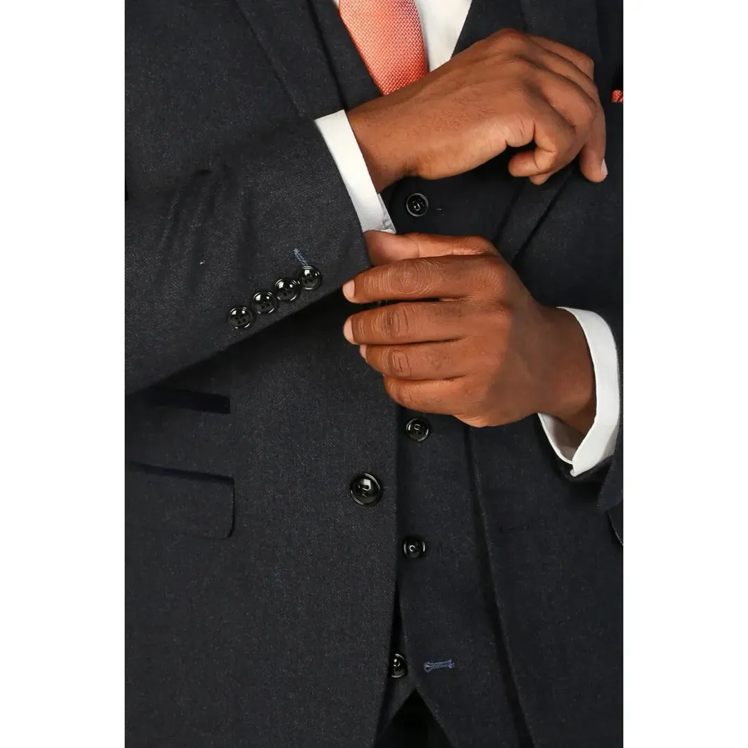 Oscar - Men's 3 Piece Navy Blue Wool Blend Tweed Suit sold by Tru Clothing product image thumbnail 4