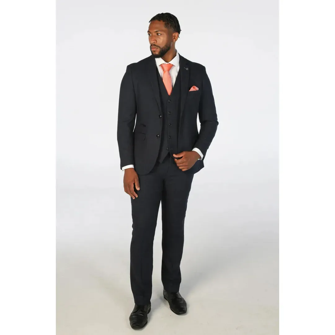 Oscar - Men's 3 Piece Navy Blue Wool Blend Tweed Suit sold by Tru Clothing product image thumbnail 2