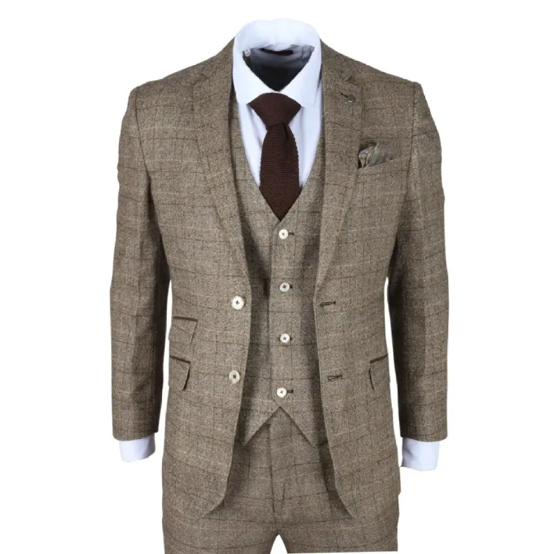 Liam - Men's 3 Piece Brown Checked Suit sold by Tru Clothing