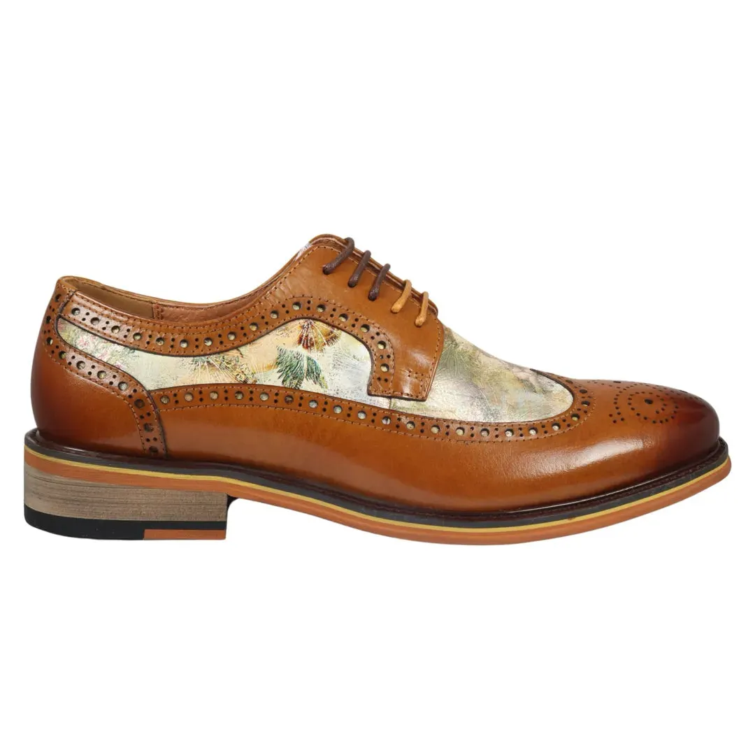 Scott - Men's Brown Iconic Print Leather Brogue Shoes sold by Tru Clothing
