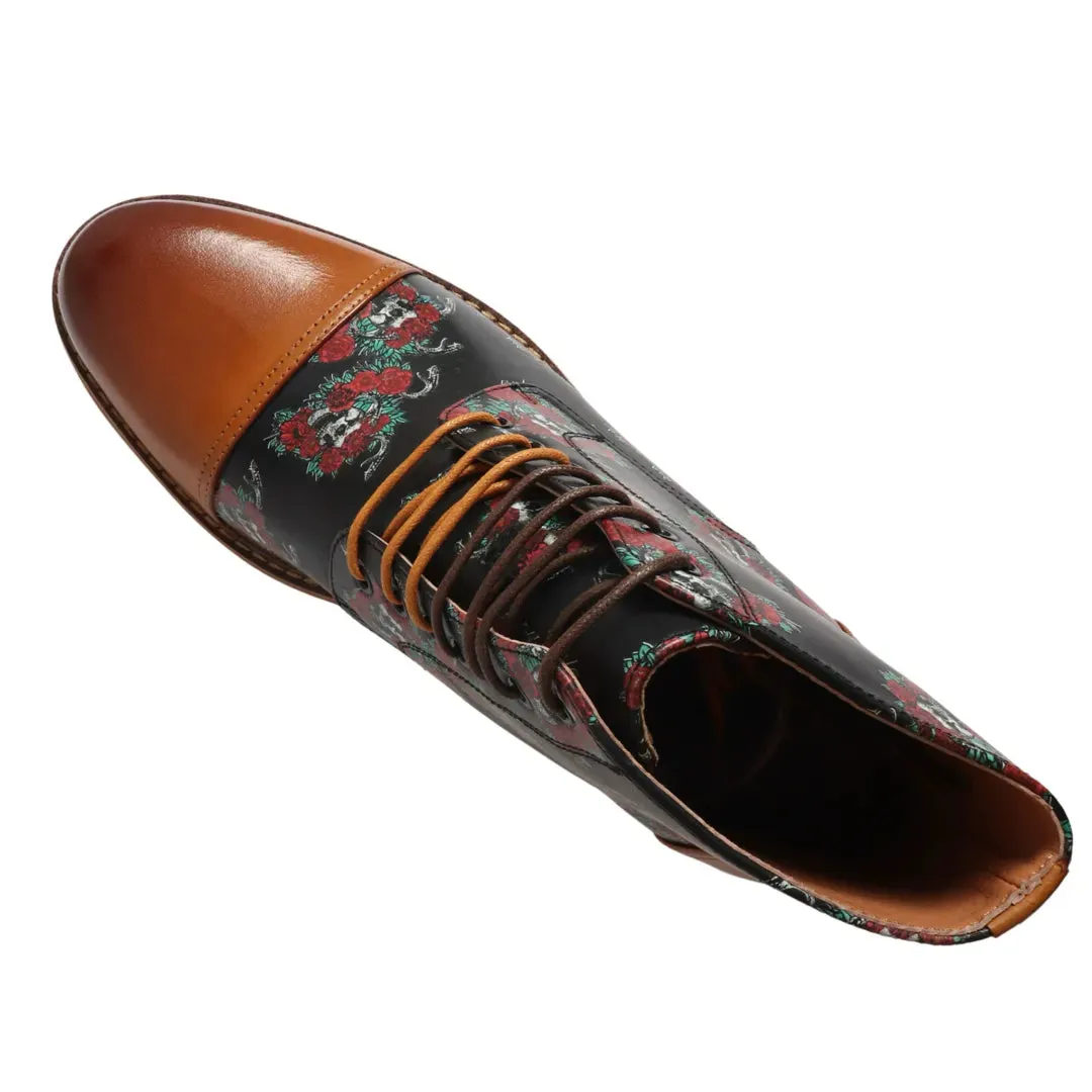 Adam - Men's Brown Floral Skull Print Leather Oxford Boots sold by Tru Clothing product image thumbnail 5