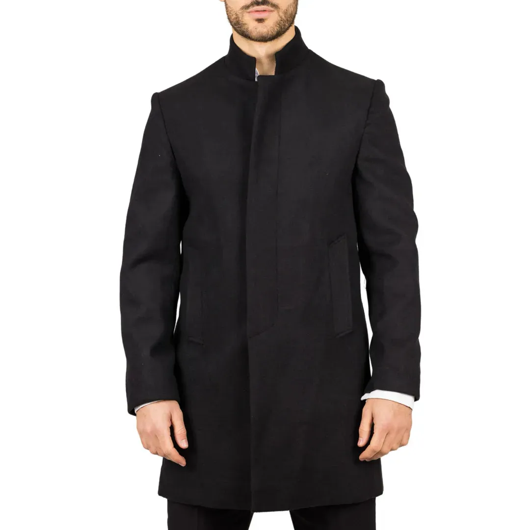 Men's Stand Collar Wool Blend Overcoat sold by Tru Clothing