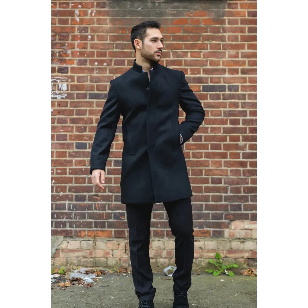 Men's Stand Collar Wool Blend Overcoat sold by Tru Clothing product image thumbnail 2
